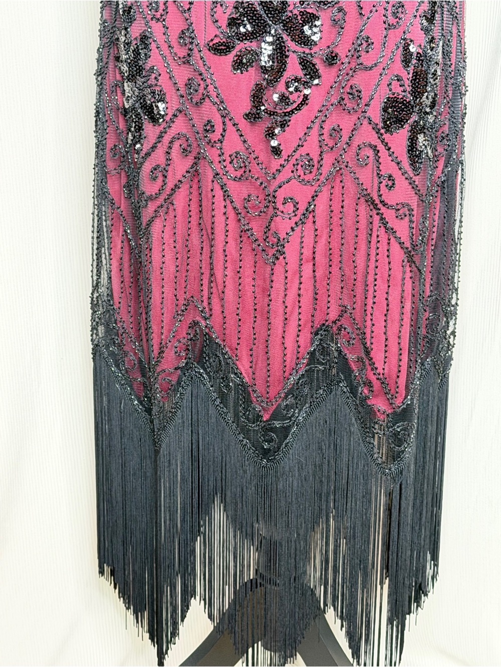BABEYOND XXL Black Beaded Fringe Flapper Dress Raspberry Pink Art Deco Gatsby - Picture 3 of 13